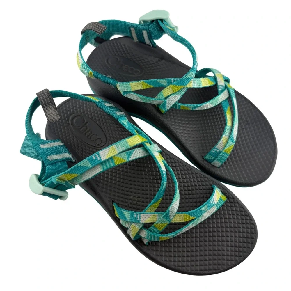 Chaco Z1 Ecotread Sandals Kids Size 3 Teal Green Geometric Strappy Sport Shoes